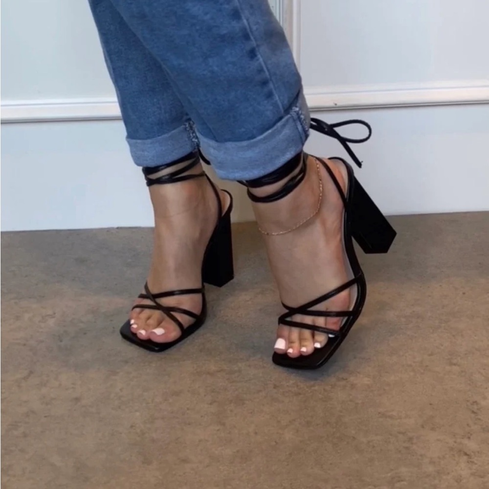 Black Lace Up Block Heels